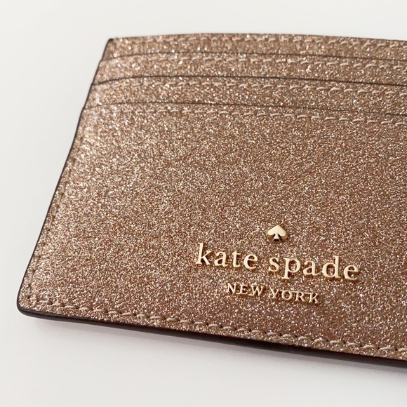 ♠️Kate Spade Shimmy Glitter Small Slim Card Holder Case Wallet Rose Gold NWT - Picture 3 of 9